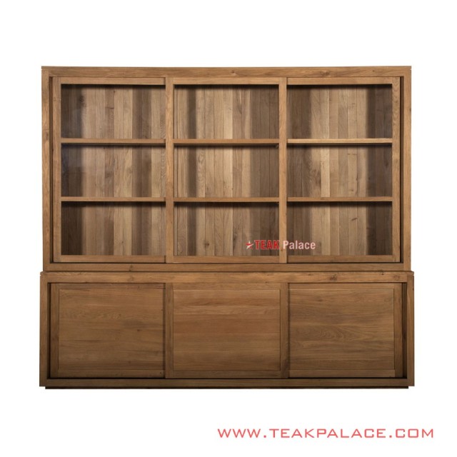 Lemari Pajangan Jati Natural 3 Pintu Sliding Seri Cirebon Lemari Pajangan Jati Natural 3 Pintu Sliding Seri Cirebon