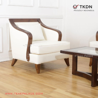 Sofa Tamu Kayu Jati 211 TKDN Seri Lunia Kulit Putih