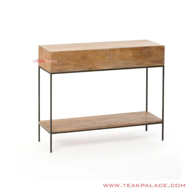 Meja Konsol Frame Besi Hitam Top Kayu Jati Seri Makasar Meja Konsol Frame Besi Hitam Top Kayu Jati Seri Makasar