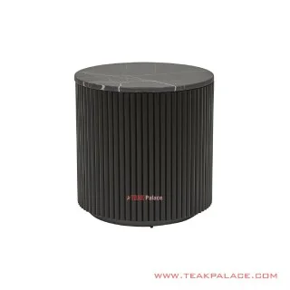 Meja Sudut Bundar Jati Hitam Top Marmer Ivina