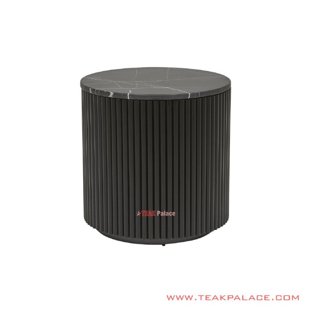 Meja Sudut Bundar Jati Hitam Top Marmer Ivina