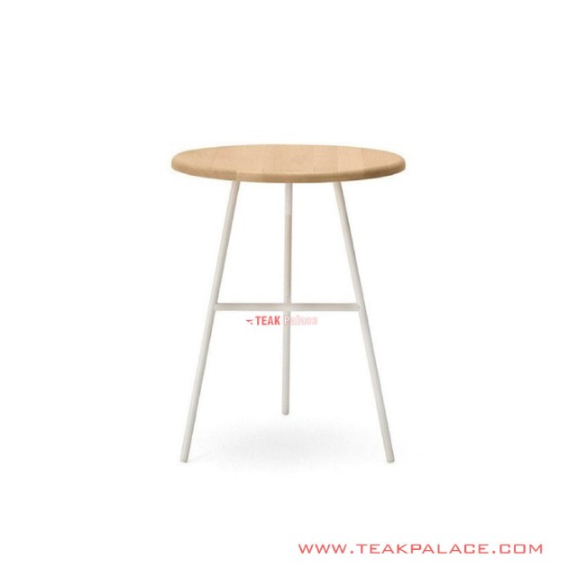 Meja Sudut Jati Natural Kaki Besi Putih Seri Silica