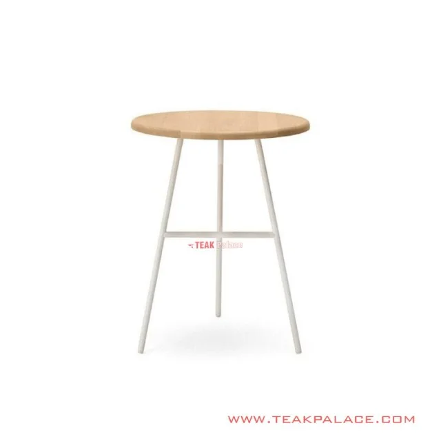 Meja Sudut Jati Natural Kaki Besi Putih Seri Silica