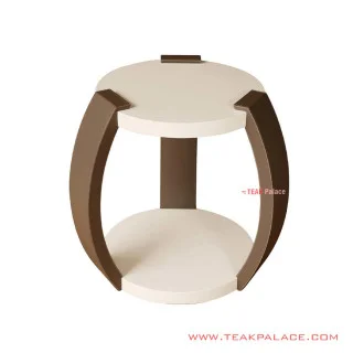 Meja Sudut Jati Duco White Oscar Brown Seri Pandora