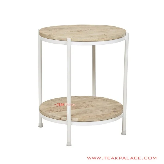 Meja Sudut Kayu Natural Harrison Minimalis Kaki Besi