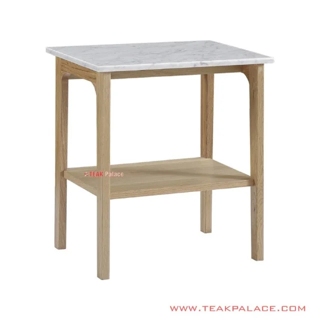 Meja Sudut Daun Meja Marmer Saila Kayu Natural Minimalis