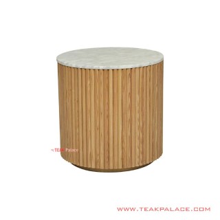 Meja Sudut Bundar Jati Natural Top Marmer Ivina Meja Sudut Bundar Jati Natural Top Marmer Ivina