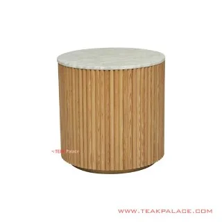 Meja Sudut Bundar Jati Natural Top Marmer Ivina