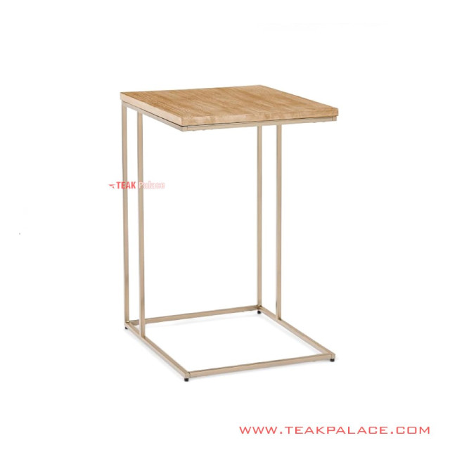 Meja Sudut Rangka Besi Emas Top Kayu Jati Natural Seri Mensa Meja Sudut Rangka Besi Emas Top Kayu Jati Natural Seri Mensa