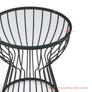 Meja Sudut Rangka Besi Hitam Top Glass Seri Ciblon Meja Sudut Rangka Besi Hitam Top Glass Seri Ciblon