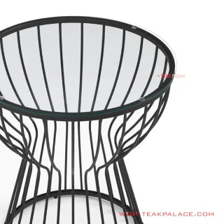 Meja Sudut Rangka Besi Hitam Top Glass Seri Ciblon Meja Sudut Rangka Besi Hitam Top Glass Seri Ciblon