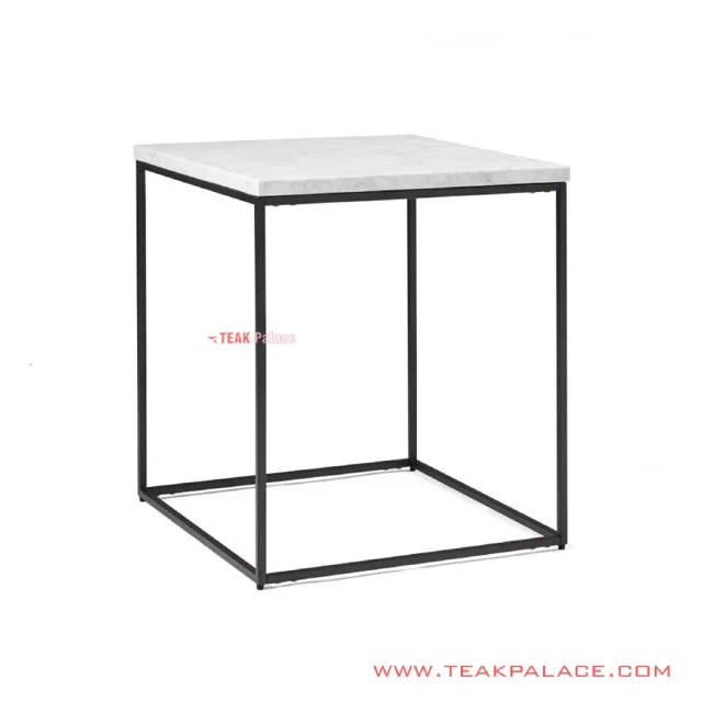 Meja Sudut Rangka Besi Top Marmer Putih seri Aespa
