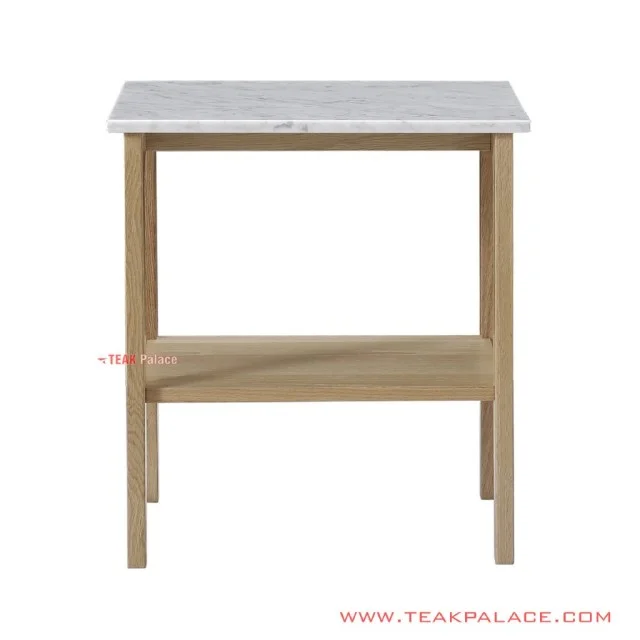 Meja Sudut Daun Meja Marmer Saila Kayu Natural Minimalis