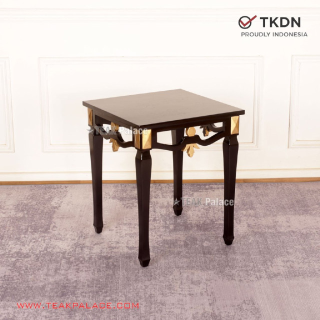 Meja Sudut Mewah Jati Hitam Emas Klasik Modern Valeri