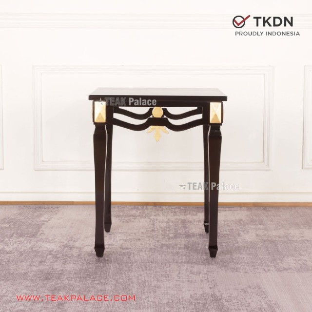 Meja Sudut Mewah Jati Hitam Emas Klasik Modern Valeri