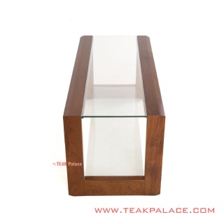 Meja Kaca Kotak Jati Salak Brown