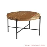 Meja Tamu Bulat Minimalis Kayu Natural Kaki Besi Seri Tanjung