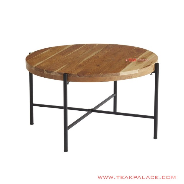 Meja Tamu Bulat Minimalis Kayu Natural Kaki Besi Seri Tanjung Meja Tamu Bulat Minimalis Kayu Natural Kaki Besi Seri Tanjung