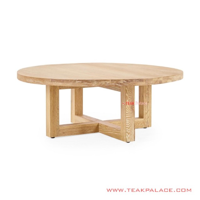 Meja Tamu Bundar Cikeas Kayu Jati White Wash Rustic