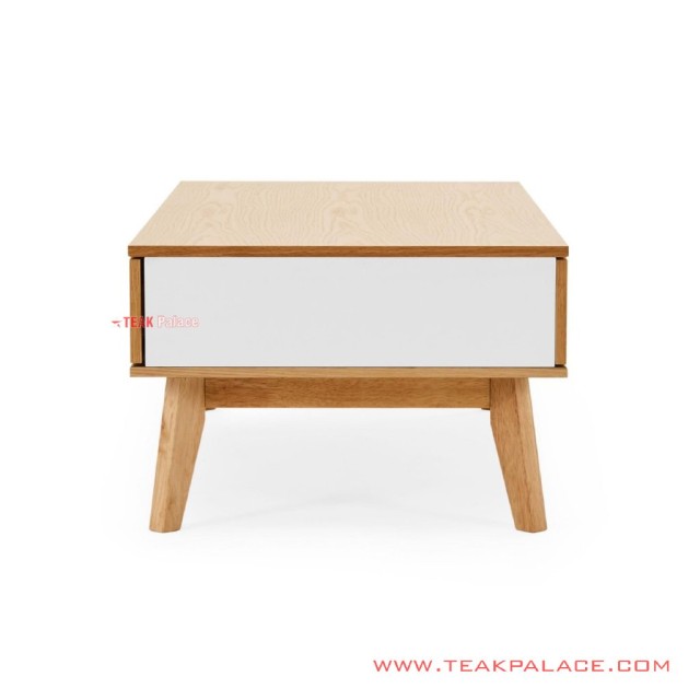 Meja Kopi Minimalis Jati Natural Duco Putih Seri Zemira
