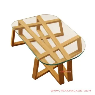 Meja Tamu Kaca Seri Gemini Jati Golden Teak Meja Tamu Kaca Seri Gemini Jati Golden Teak