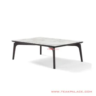 Meja Tamu Seri Amura Jati Black Walnut Daun Meja Marmer