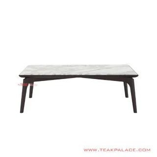 Meja Tamu Seri Amura Jati Black Walnut Daun Meja Marmer