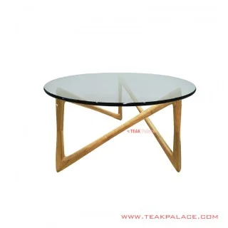 Meja Tamu Kaca Jati Minimalis 90 cm Zagi Golden Teak Meja Tamu Kaca Jati Minimalis 90 cm Zagi Golden Teak