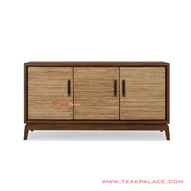 Buffet Minimalis Jati Rotan Anyaman Salak Brown Seri Gemma 3 Pintu Buffet Minimalis Jati Rotan Anyaman Salak Brown Seri Gemma 3 Pintu