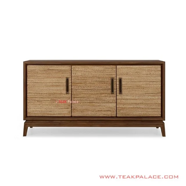 Buffet Minimalis Jati Rotan Anyaman Salak Brown Seri Gemma 3 Pintu