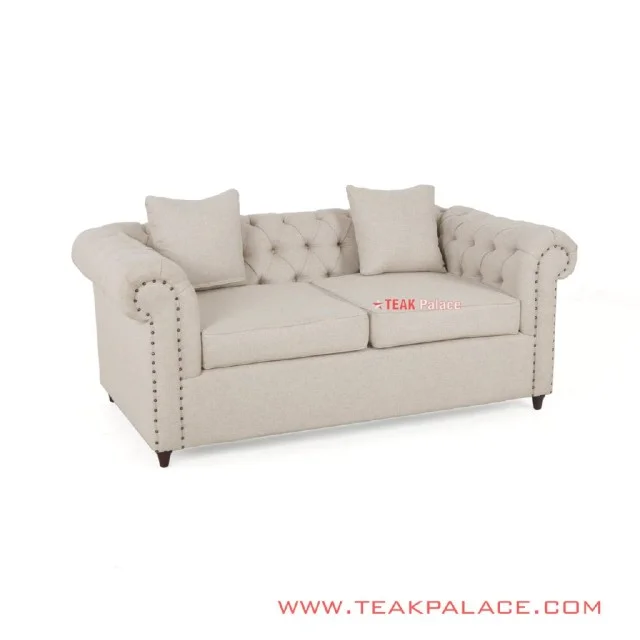 Sofa Chesterfield 2 Dudukan Warna Cream Linen