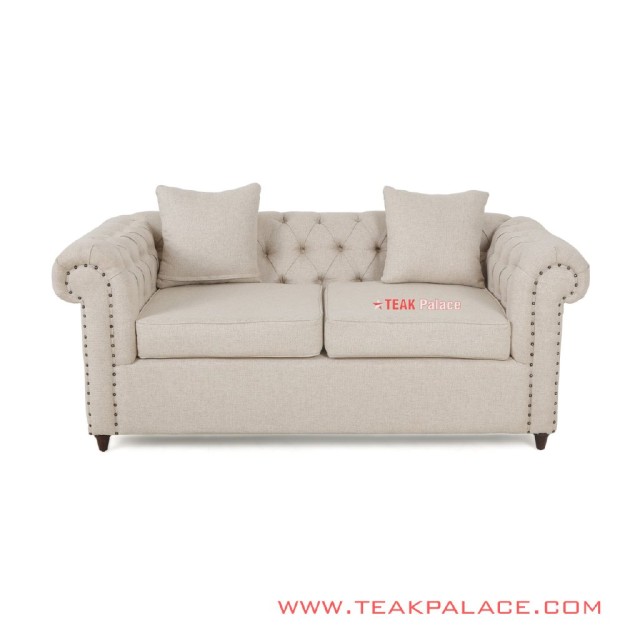 Sofa Chesterfield 2 Dudukan Warna Cream Linen