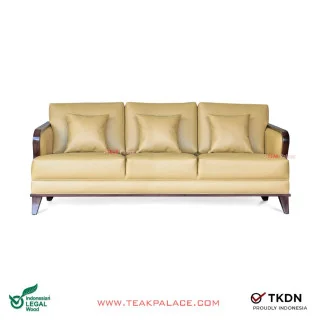 Sofa Modern 3 Seater Kulit Beige Seri Nusantara