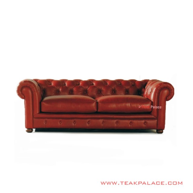 Sofa 3 Dudukan Merah Chesterfield
