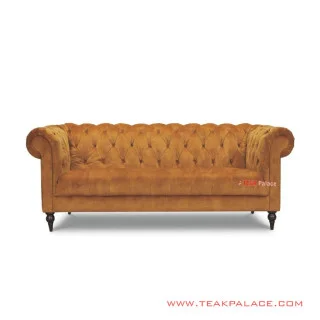 Chesterfield Sofa 3 Seater Bludru Orange Minimalis Chesterfield Sofa 3 Seater Bludru Orange Minimalis