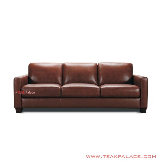 Sofa 3 Dudukan Kulit Coklat Botanic Jati