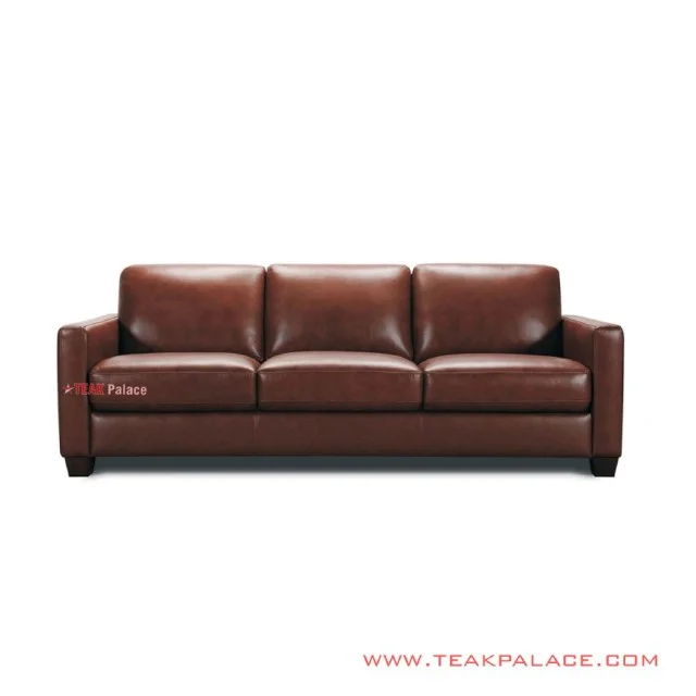 Sofa 3 Dudukan Kulit Coklat Botanic Jati