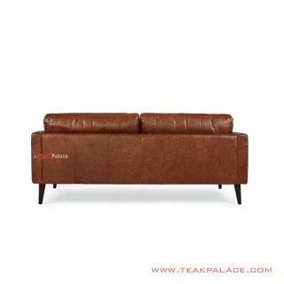 Sofa Daiki Kulit Coklat 3 Dudukan Black Walnut