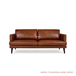 Sofa Daiki Kulit Coklat 3 Dudukan Black Walnut