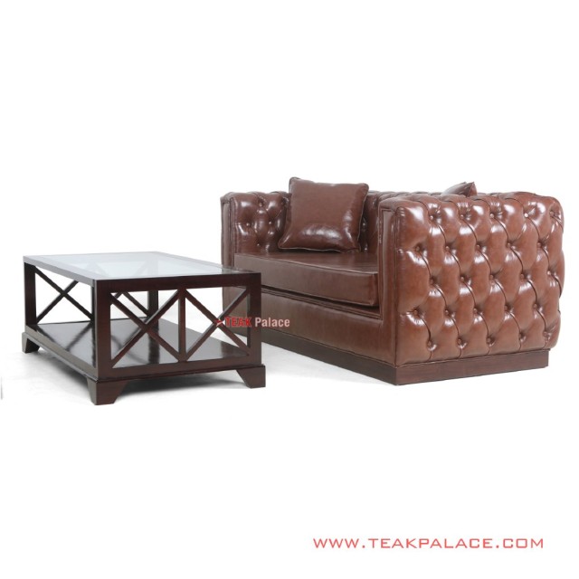 Sofa Santai Kayu Jati Brown Kulit Oscar Seri Diamond Sofa Santai Kayu Jati Brown Kulit Oscar Seri Diamond