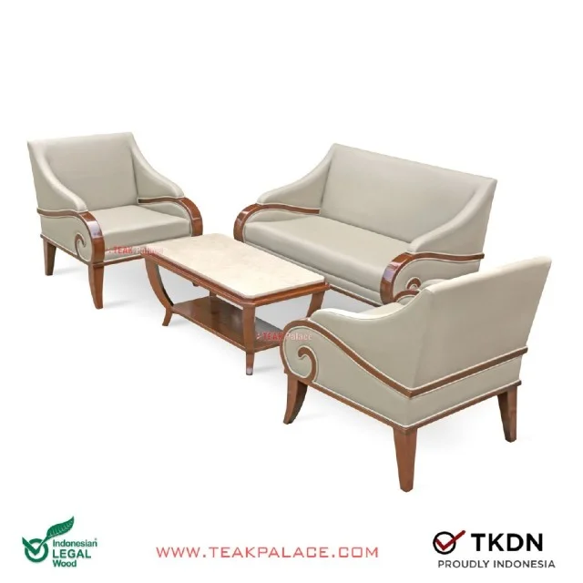Kursi Tamu Minimalis Kayu Jati Meja Marmer Jasmine 211 TKDN