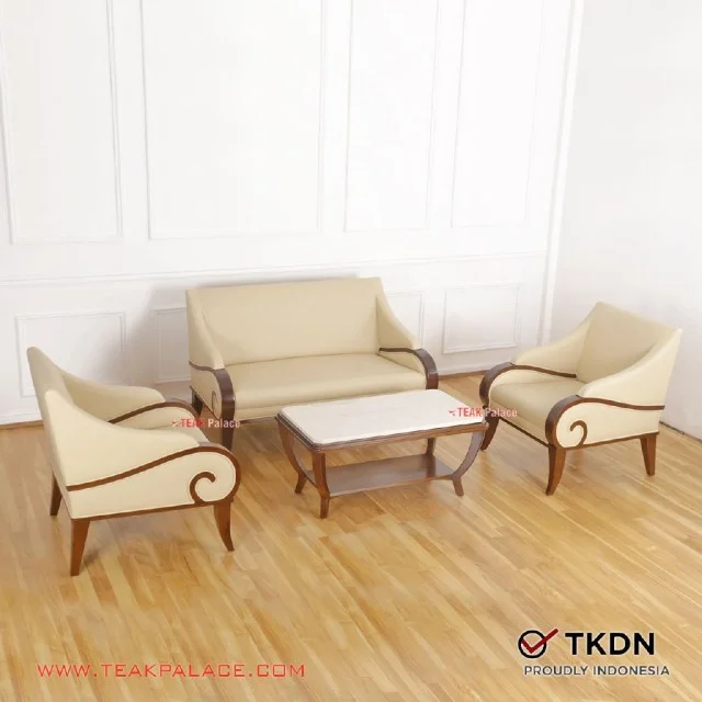 Kursi Tamu Minimalis 211 Kayu Jati TKDN Seri Jasmine 211 Ivory