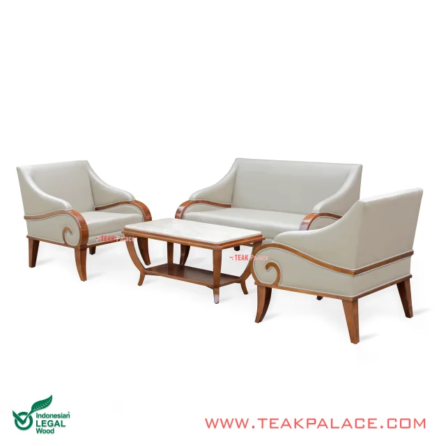 Kursi Tamu Minimalis Kayu Jati Meja Marmer Jasmine 211 TKDN