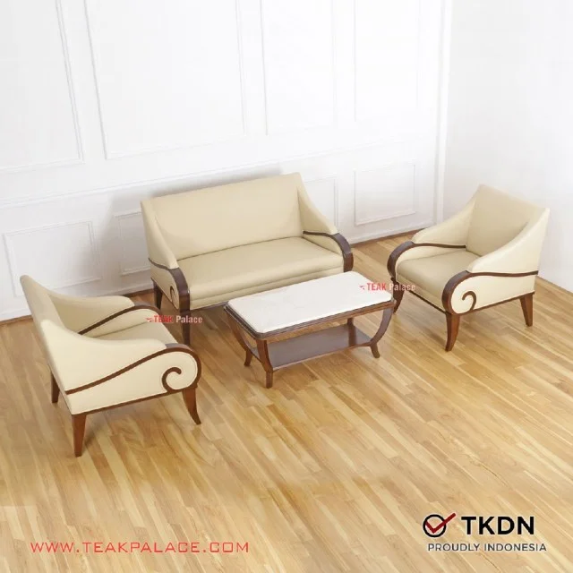 Kursi Tamu Minimalis 211 Kayu Jati TKDN Seri Jasmine 211 Ivory