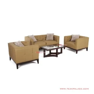 Sofa Tamu Minimalis 211 Kulit Coklat Seri Bekasi TKDN