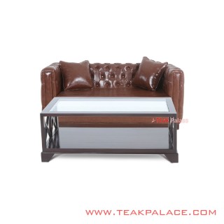 Sofa Santai Kayu Jati Brown Kulit Oscar Seri Diamond Sofa Santai Kayu Jati Brown Kulit Oscar Seri Diamond