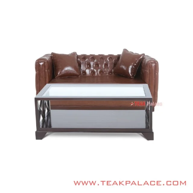 Sofa Santai Kayu Jati Brown Kulit Oscar Seri Diamond Sofa Santai Kayu Jati Brown Kulit Oscar Seri Diamond