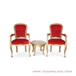 Kursi Klasik Ukir Mewah Victorian Set 2 Kursi Emas Kain Mewah