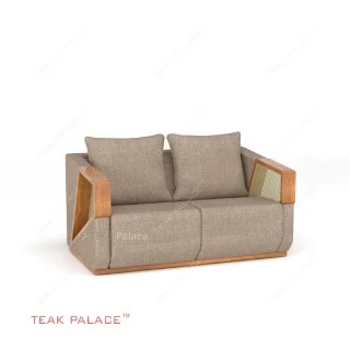 Kursi Minimalis 2 Dudukan Kayu Jati Rotan Seri Xander