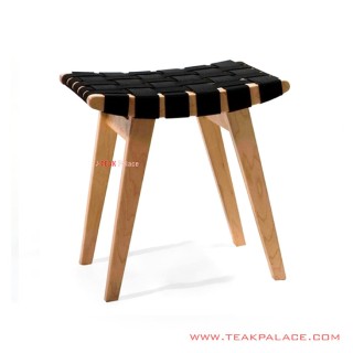 Stool Oldense Kayu Jati Natural Minimalis Anyaman Kain Hitam